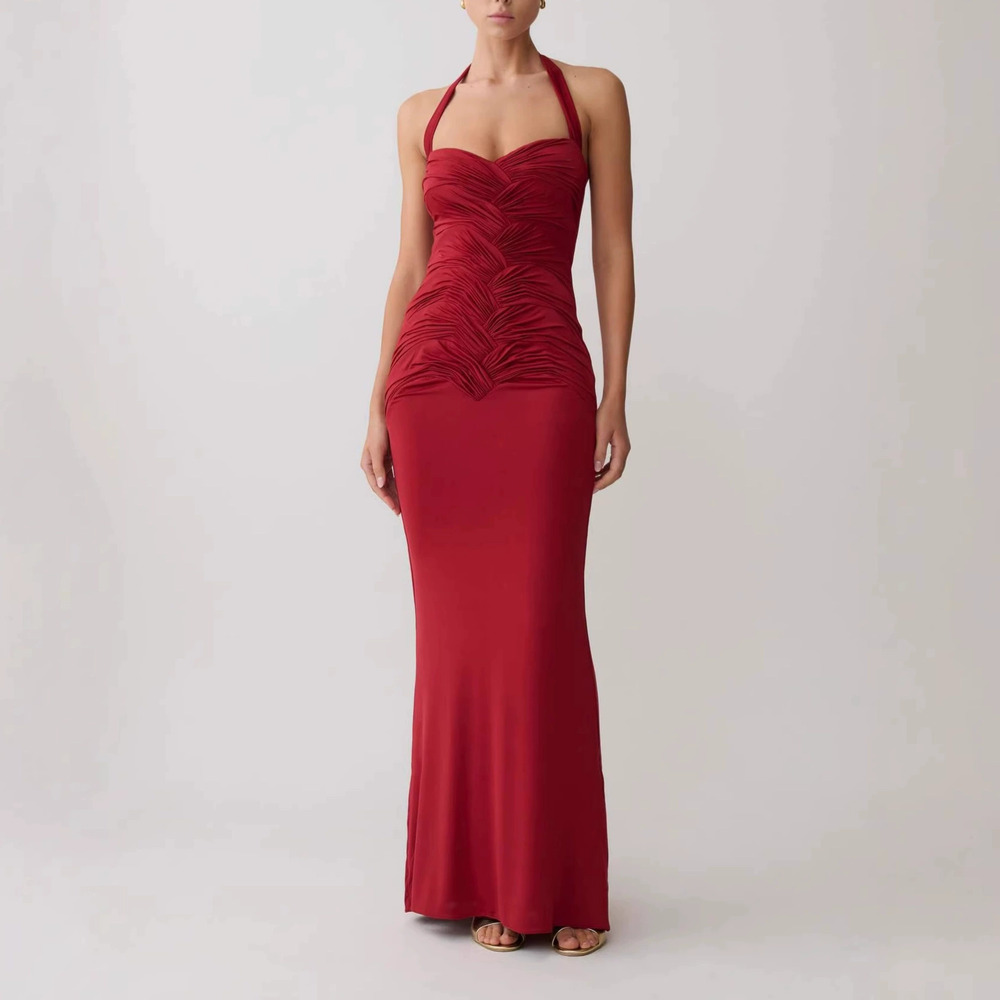 Forever 21 Summer Red Halter Bodycon Pleated Dress